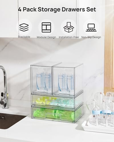 Vtopmart Clear Stackable Storage Drawers Set of 8, Plastic Organizer Bins