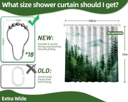 Dark Green and White Extra Wide Shower Curtain, 108X72 in for Clawfoot Tub