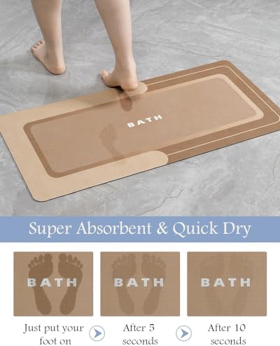 MontVoo Bath Mat-Bath Mat Rug Non Slip Super Absorbent Stain Resistant Quick Dry Thin Bathroom Rug-Bath Mats for Bathroom Floor Bathtub Vanity-Bathmat Bath Rug Easy Care-24"x35" Brown