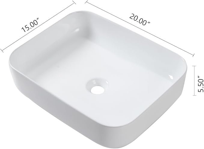 Lordear Vessel Sink Rectangle 20"x15" Bathroom Sink Rectangular Modern Above Counter Bathroom Sinks White Porcelain Ceramic Vessel Vanity Sinks Art Basin