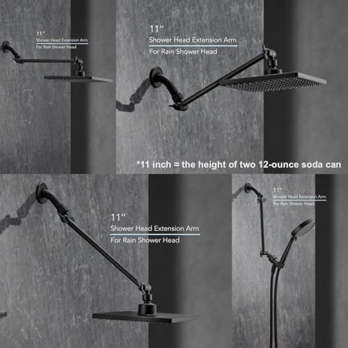 11 Inch Adjustable Shower Head Extension Arm With Locking Set Screw, Singing Rain 304 Stainless Steel Matt Black Angle Height Adjustable, Easy Install, G1/2 Universal Connector Compatible (Matt Black)