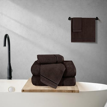 MyOwn Ultra Soft 6 Pack Cotton Towel Set, Contains 2 Bath Towels 28x55 inch, 2 Hand Towels 16x24 inch & 2 Wash Coths 12x12 inch, Ideal Everyday use, Compact & Lightweight - Chocolate Brown
