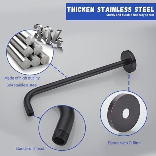 Stainless Steel Shower Head Extension Arm Wall Mounted Rainfall Shower Tube Bathroom Hardwares Accessories 16 Inch Oil Rubbed Bronze,SW-RD91018-16-ORB.