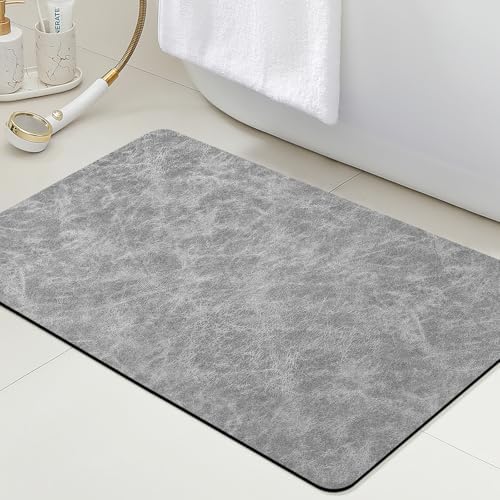 ACCUMTEK Non Slip Bath Mat, Thin Bathroom Rugs Fit Under Door, Quick Dry Bath Mats, Machine Washable Bath Rugs for Bathroom, Bathtub & Kitchen, Bathtub, Light Gray/Crackle/32 x20