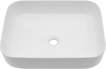 20x16 Inch Bathroom Vessel Sink White Vessel Sink Rectangule Bowl Sinks for Bathrooms Above Counter Rectangular Ceramic Vessel Bathroom Sink Porcelain Lavatory Vanity Sink Basin