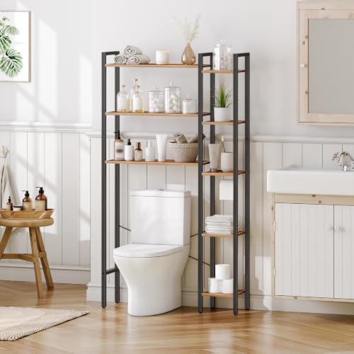 HOOBRO Over The Toilet Storage Rack, 8-Tier Bathroom Organizer Over Toilet Shelf | freestanding Over the Toilet Storage for Toilet Paper Holder,Space Saver, Rustic Brown and Black BF86TS01