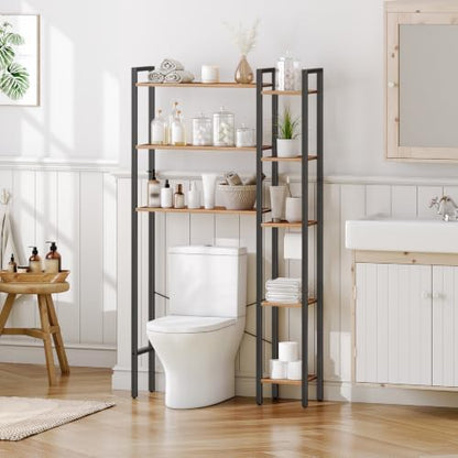 HOOBRO Over The Toilet Storage Rack, 8-Tier Bathroom Organizer Over Toilet Shelf | freestanding Over the Toilet Storage for Toilet Paper Holder,Space Saver, Rustic Brown and Black BF86TS01