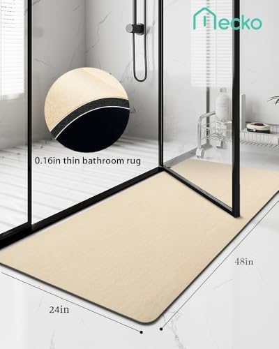 Mecko Bath Mat 24"x48",Ultra Thin Bathroom Rug fit Under Door Beige