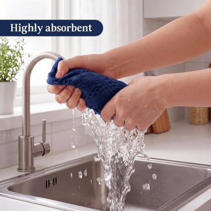 HunnmingRe 4 Pack Boho Hand Towel for Kitchen, Navy Blue