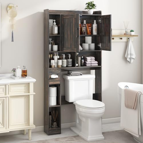 Vabches Farmhouse Over The Toilet Storage Cabinet with Barn Door, Dark Grey