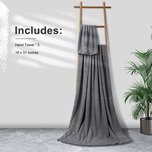 Smuge 2 Piece Hand Towels Set,100% Microfiber - Quick Dry, Thick, Soft, Plush and Highly Absorbent Luxury Hotel & Spa Bath Towel for Bathroom, Pack of 2 (Gray)