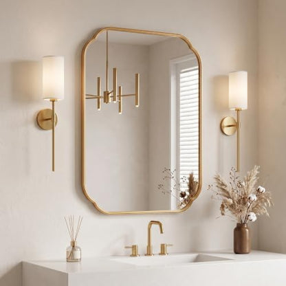 36"x24" Gold Scalloped Mirror for Bathroom, Rust-Proof Metal Frame