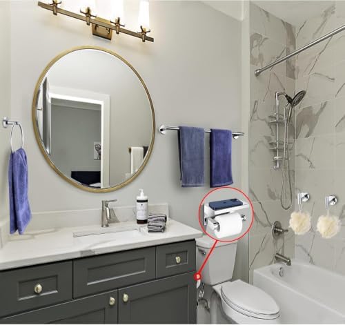 5 Pieces Polished Chrome Bathroom Hardware Accessories Set, SUS304 Stainless Steel 24 Inch Bath Towel Bar Set, Round Bathroom Towel Holder Set, Towel Racks for Bathroom Wall Mounted