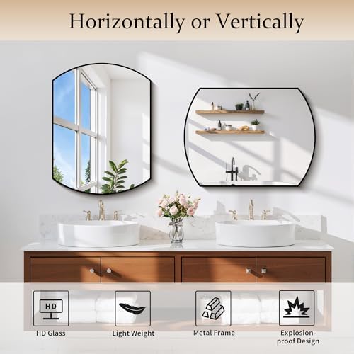 COFENY Bathroom Mirror, 18x24 Inch Black Oval Wall Mounted Mirror with Thin Metal Frame, Modern Bathroom Vanity Mirrors for Over Sink, Entryway, Living Room, Bedroom
