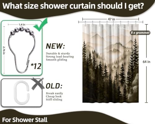 Dark Brown Forest Stall Shower Curtain, 47X64 in Narrow Small, Mountain