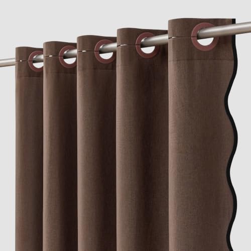 Furlinic Brown Shower Curtain No Hook Scalloped Waterproof Fabric W48 x H75