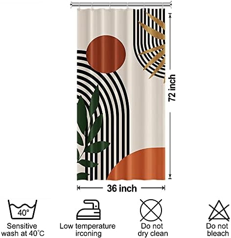 Stall Shower Curtain, Ruelvth Mid Century Boho Abstract Minimalist Sunrise Shower Curtain Set Orange Waterproof Polyester Morden Abstract Leaves and Arch Fabric Bathroom Curtain with Hooks, 36x72 Inch