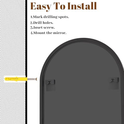 VooBang Wide Arched Wall Mirror, 38 x 40 inch Arch Bathroom Mirror Black