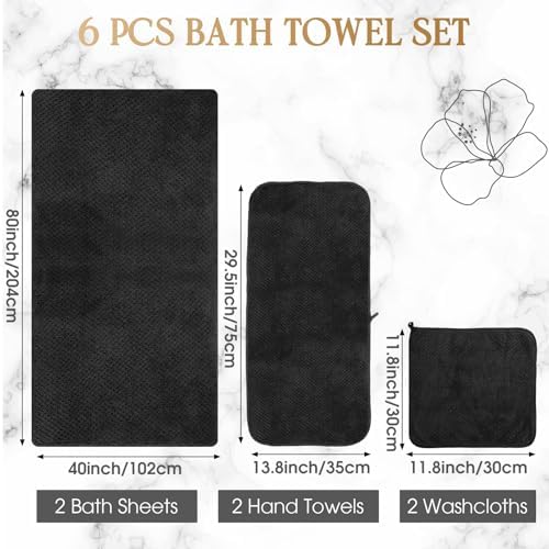 Peryiter 6 Pcs Bath Towel Set, Oversized Bath Sheet for Adults, Black