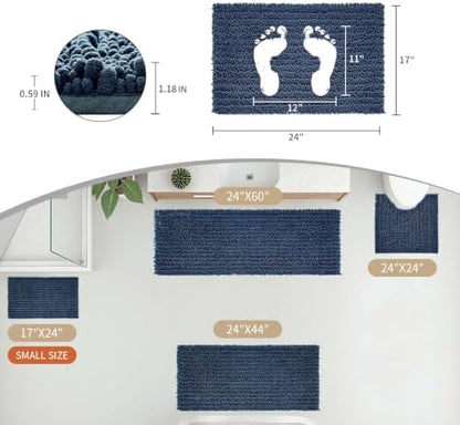 Disolla Toilet Rug 24x24 Inch - Blue U-Shaped Bathroom Floor Mat, Soft Shaggy Plush Absorbent Chenille Contour Rug, Non-Slip Washable Pedestal Base Rug