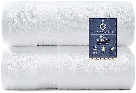 COZYART Luxury Bath Towels 2 PCS, White 100% Turkish Cotton 650 GSM