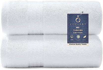 COZYART Luxury Bath Towels 2 PCS, White 100% Turkish Cotton 650 GSM