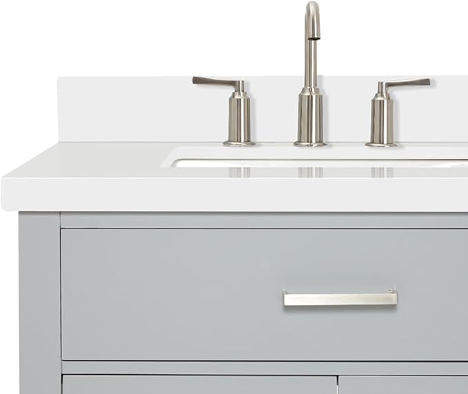 DKB Alenza 72 Inch Bathroom Vanity Double Sink — Grey Bathroom Vanity with Sink, 1.5" Edge Pure White Quartz Countertop & Backsplash, 4 Soft-Close Doors, 4 Dovetail Drawers