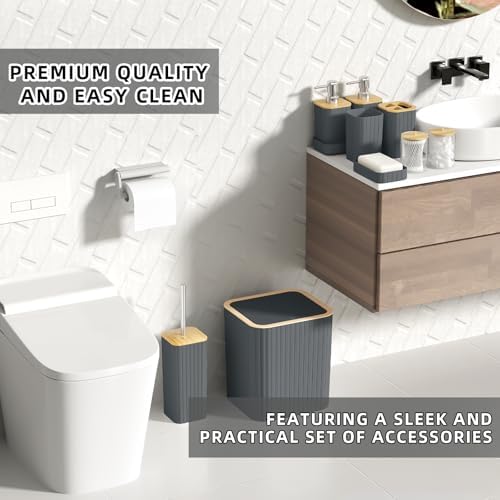 XLHOMO Bathroom Set - Elegant Grey Bathroom Set, 10PC Grey Bathroom Accessories Set, Bathroom Sets with Toilet Brush, Bathroom Trash Can