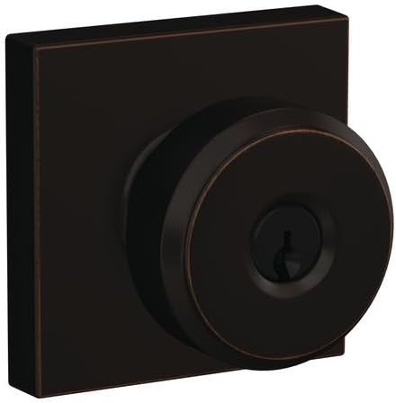 SCHLAGE F51A BWE 716 COL Bowery Knob with Collins Trim Keyed Entry Lock, Aged Bronze