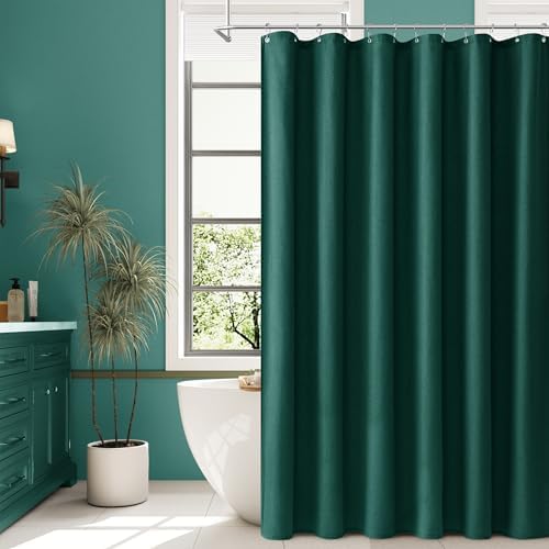 Naturoom Linen Shower Curtain 96 Inch Long for Bathroom Dark Green 1 Panel