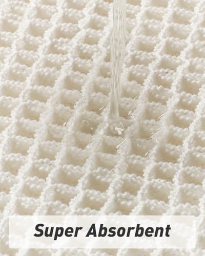 AMOAMI Upgraded Waffle Bath Mat, Super Absorbent Non Slip Bath Mats for Bathroom Floor, Machine Washable Bathroom Rugs with Tassels, Rubber Backed Bathroom Mats, Ultra Soft, 20" x 32", White