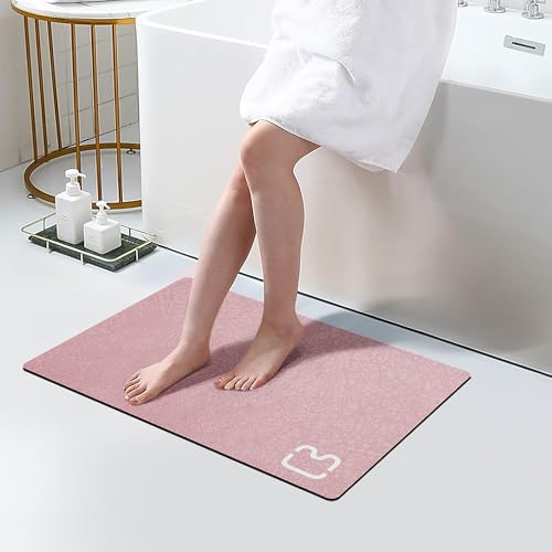 RUERYA Blush Pink Bathroom Rugs Stone Bath Mats for Bathroom,15.7"x23.6"
