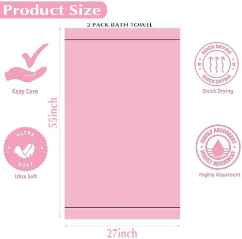 2-Pack Microfiber Bath Towels (27x54 Inches) - Ultra Soft & Quick Dry, 3X Absorbency, Lightweight for Gym, Yoga, Travel & Spa - Perfect for Home, Fitness & Post-Workout