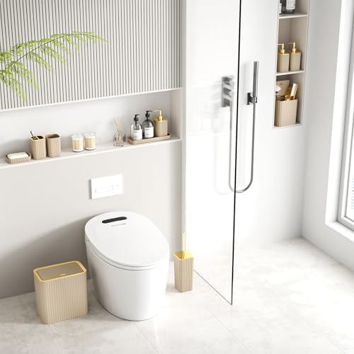 Bathroom Accessory Set - Bathroom Set, 12PC Bathroom Accessories Set, Beige Bathroom Accessories Set, Mini Trash Can, Toilet Brush, Trash Can & Soap Dispenser