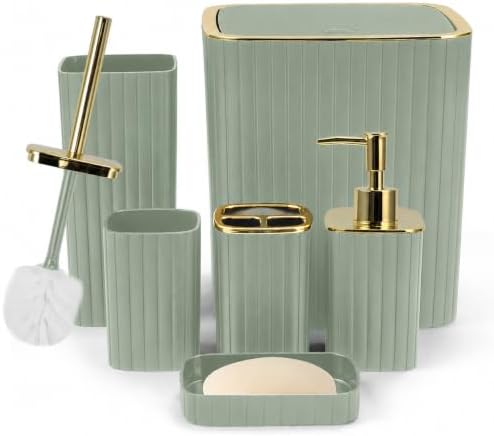 6PCS Bathroom Accessories Set, Sage Green Bathroom Set for Boho Decor