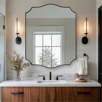 ANDY STAR 32"x40" Black Bathroom Mirror, Scalloped Mirrors for Bathroom, Black Arched Mirror with Elegant Curved Scallop Design, Premium Stainless Steel Thin Frame, Hangs Horizontally or Vertically