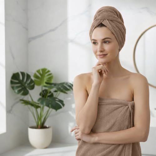 Light Brown Bath Towels for Bathroom, 100% Cotton, Thick, Soft, Luxury Bath Towels Set with 2 Extra Large Bath, 2 Hand, and 4 Washcloths – Plush, Absorbent, and Hotel-Quality Towels for Bathroom & Spa