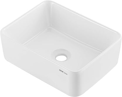 VEVOR Rectangle Vessel Sink, 16" x 12" Bathroom Vessel Sink Countertop, White Ceramic Bathroom Sinks Above Counter, Modern Style, Bright and Elegant, Well-Packaged for Bathroom, Hotel, Toilet, RV