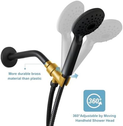 OFFO Shower Head Holder All Metal for Handheld Shower Head, Adjustable Shower Arm Mount with Solid Brass Pivot Ball, 1/2 in IPS Female Inlet and Male Outlet, Matte Black