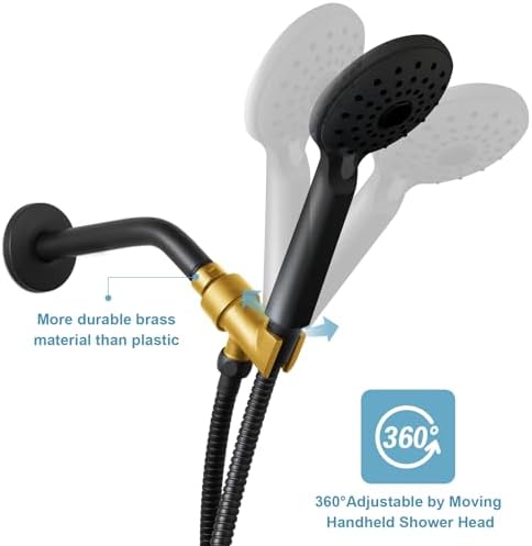 OFFO Shower Head Holder with Solid Metal Ball for Handheld Shower Head, Adjustable Shower Arm Mount for Connecting Shower Arm and Shower Hose, 1/2 in IPS Female Inlet and Male Outlet, Matte Black