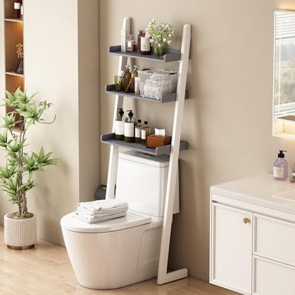 3-Tier Bathroom Over Toilet Storage for Small Space (White+Grey)