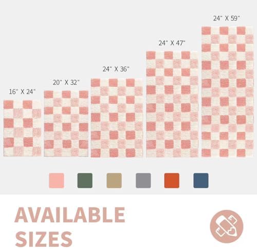 CozeCube Blossom Pink Checkered Bath Mat 24"x16" Non Slip Washable Rug