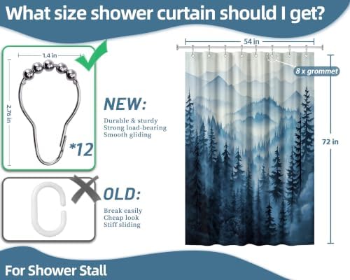 Navy Blue Forest Stall Shower Curtain, 54X72 in Narrow Small, Mountain