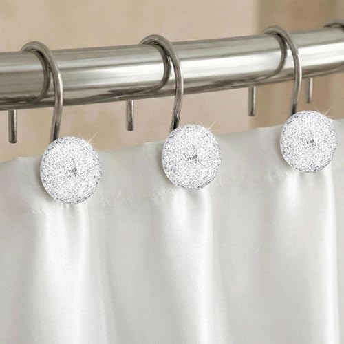 Clear Bling Shower Curtain Hooks: Christmas Bathroom Curtain Rings, 12Pcs