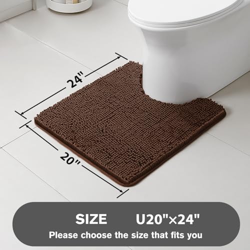 Brown Toilet Rug U Shaped – Absorbent and Washable Contour Bathroom Rugs for Toilet, Non-Slip, Thick Soft Chenille Contoured Bath Mat - 20" x 24"