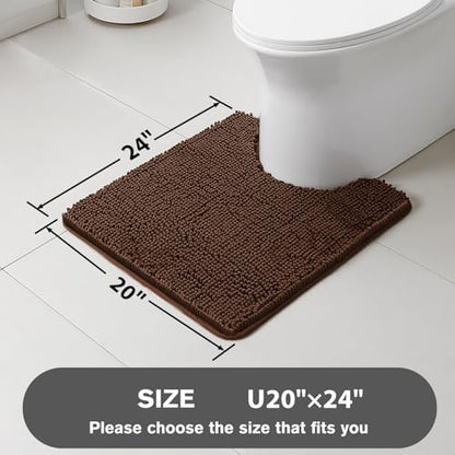 Brown Toilet Rug U Shaped – Absorbent and Washable Contour Bathroom Rugs for Toilet, Non-Slip, Thick Soft Chenille Contoured Bath Mat - 20" x 24"