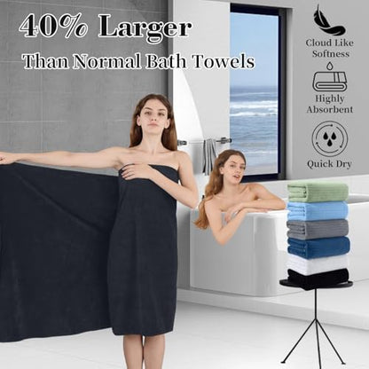 Extra Large Bath Sheet Set of 4,Ultra Soft Fluffy Towel,35”x 70”Oversized Bath Towel Set,Premium Microfiber Bathroom Towel Set Highly Absorbent Quick Dry Shower Towel for Bathroom,Hotel,Spa (Black)