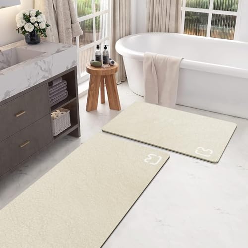 RUERYA Bathroom Rugs and Mats Set 2 Piece Diatomaceous Earth Bath Mat,Beige