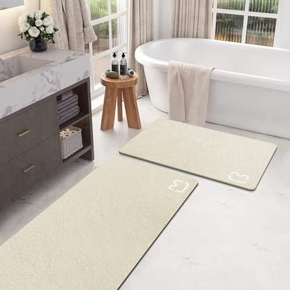 RUERYA Bathroom Rugs and Mats Set 2 Piece Diatomaceous Earth Bath Mat,Beige
