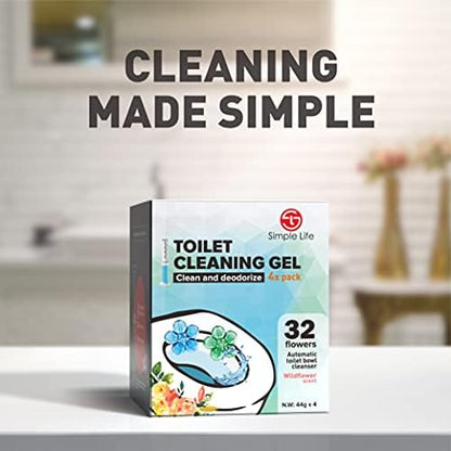 Simple Life Toilet Bowl Cleaner Gel | Fresh Flower Toilet Gel Stamp | Stops Limescale and Stains with Air Freshening Scent | Deodorizing Clean | 32 Stamps, Blue & Green